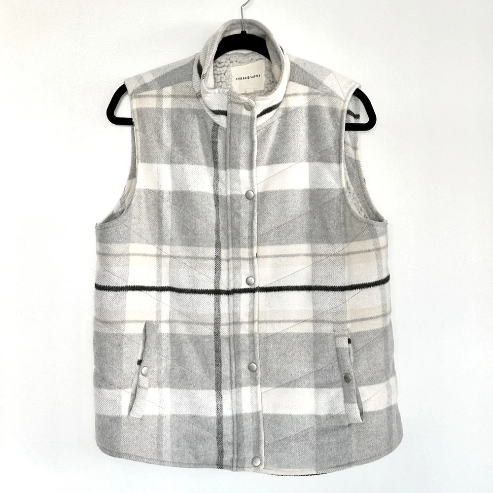 EUC Thread & Supply Gray Plaid Vest - Picture 2 of 4